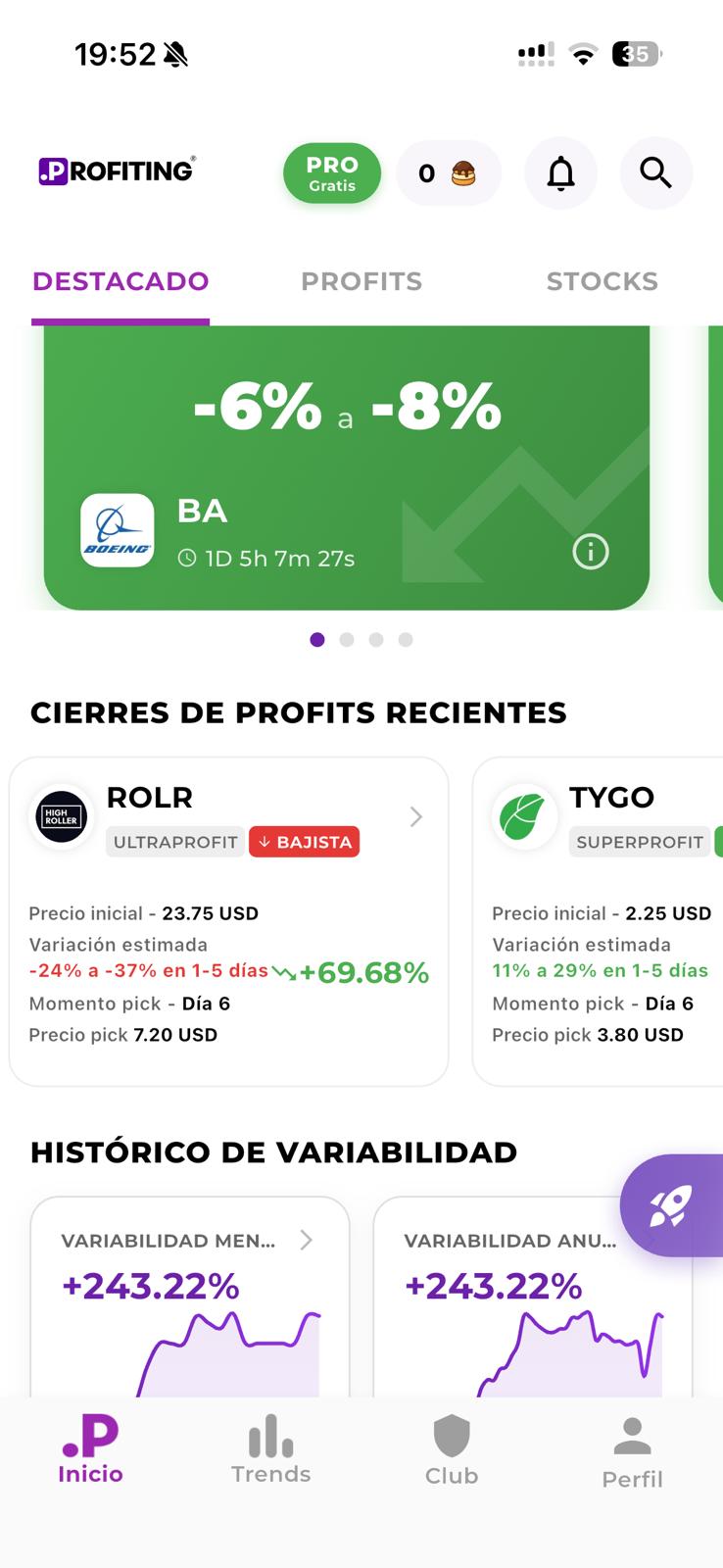 Profiting app showing real-time stock market opportunities and trading alerts