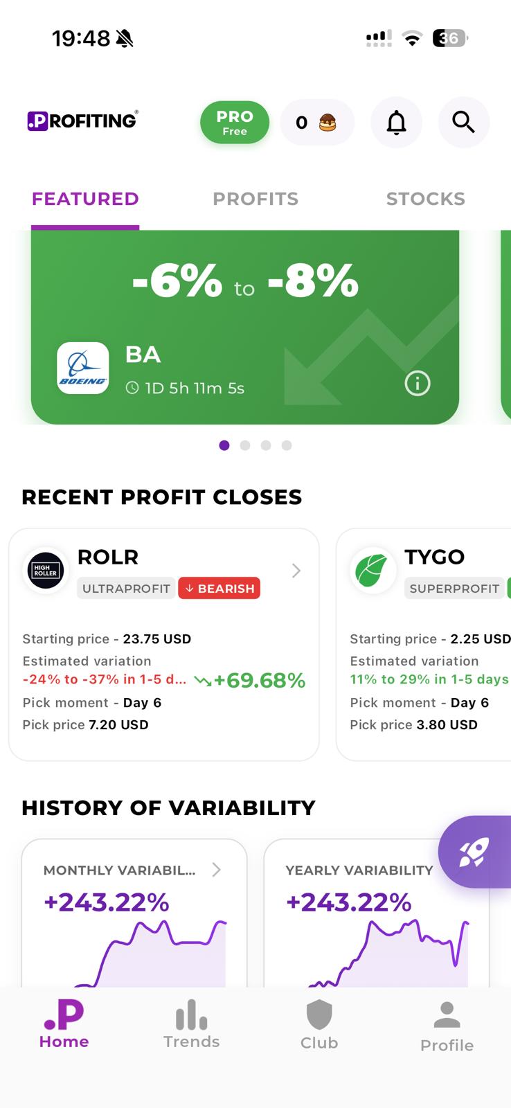 Profiting app showing real-time stock market opportunities and trading alerts