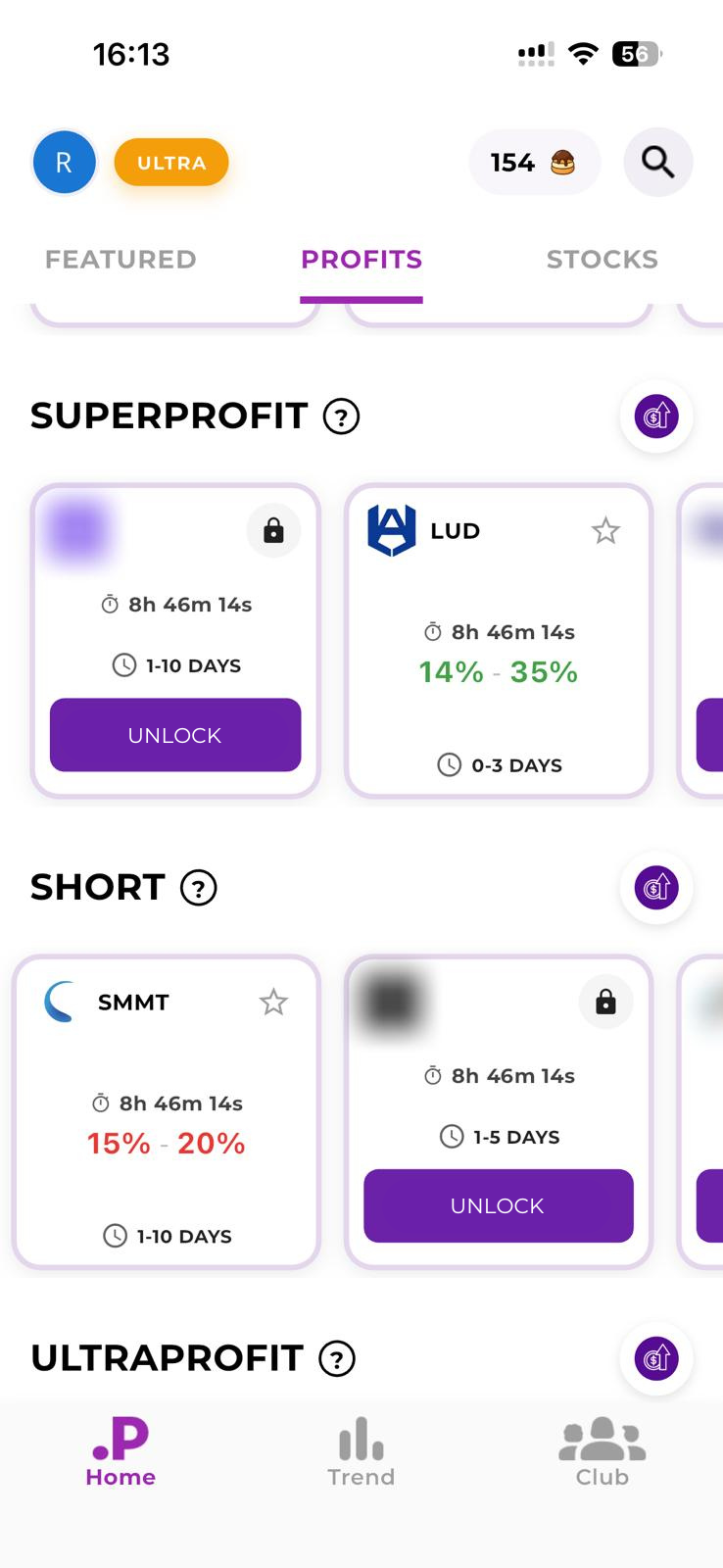 Profiting App - Pantalla de profits